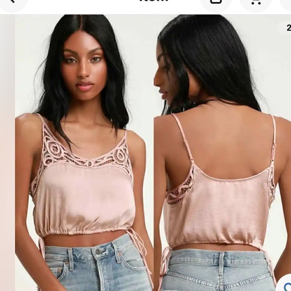 Free People Blouson Satin Crochet Lace Crop Top Size S